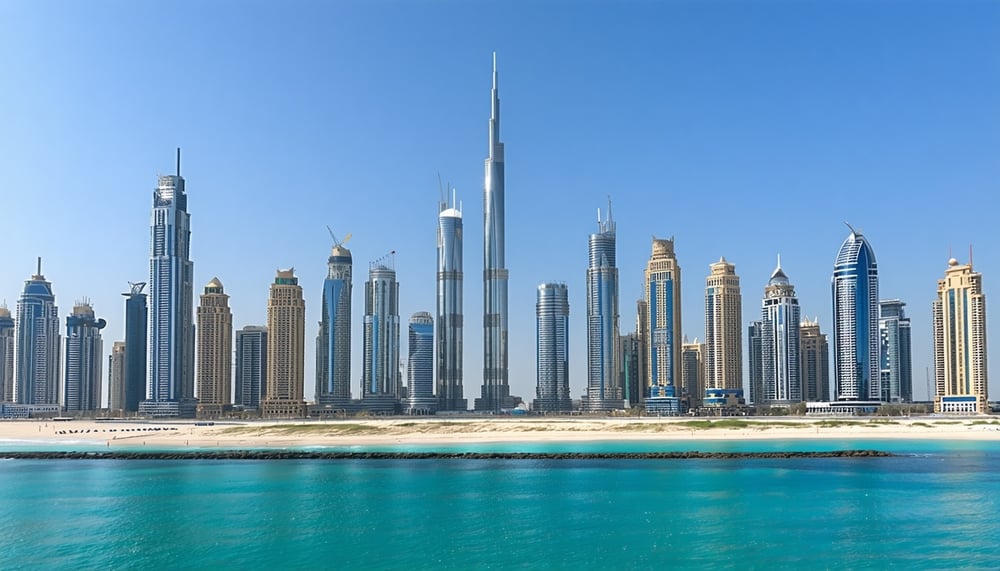 Dubai skyline with travel icons Dubai skyline with travel icons