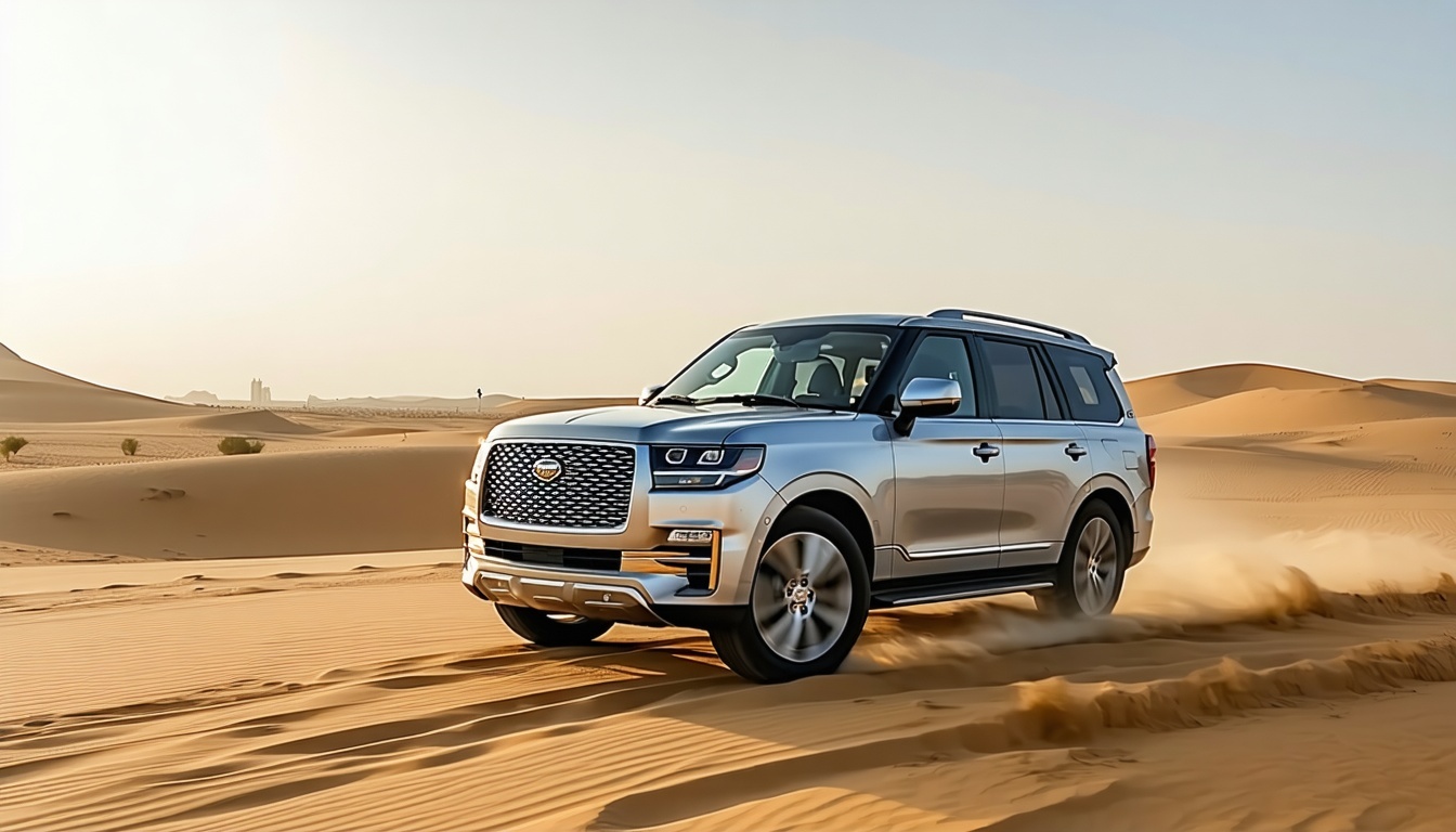 Luxury SUV navigating Dubai's desert roads
