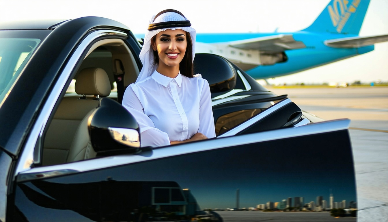 Professional driver greeting travelers at Dubai International Airport